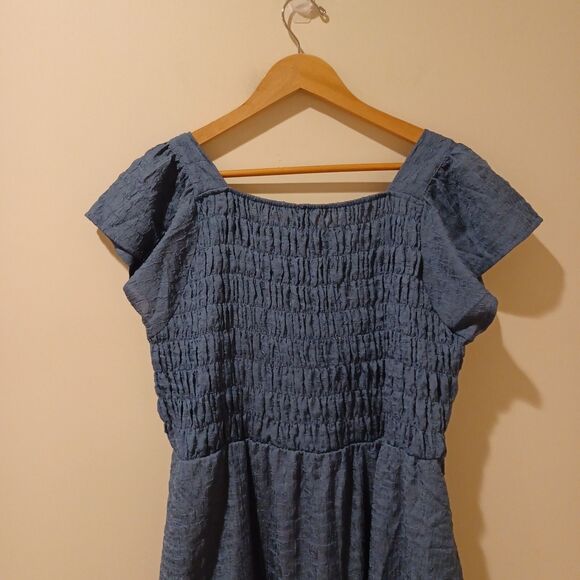 NWT Baltic Born Kesler Midi Dress Blue Size L Sweatheart Neckline Flutter Sleeve - Picture 11 of 13